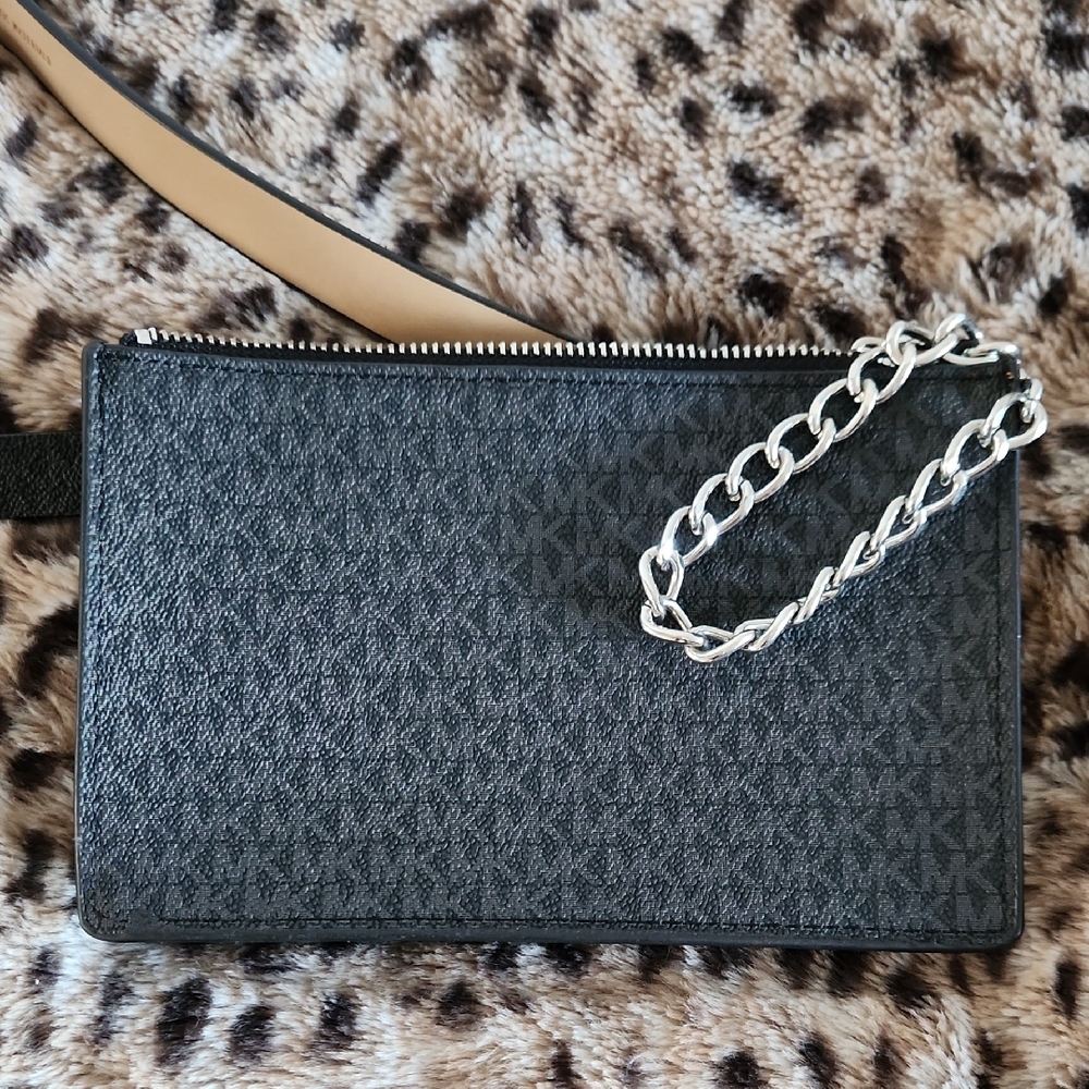 Michael Kors Black Silver Belt with Textured Design